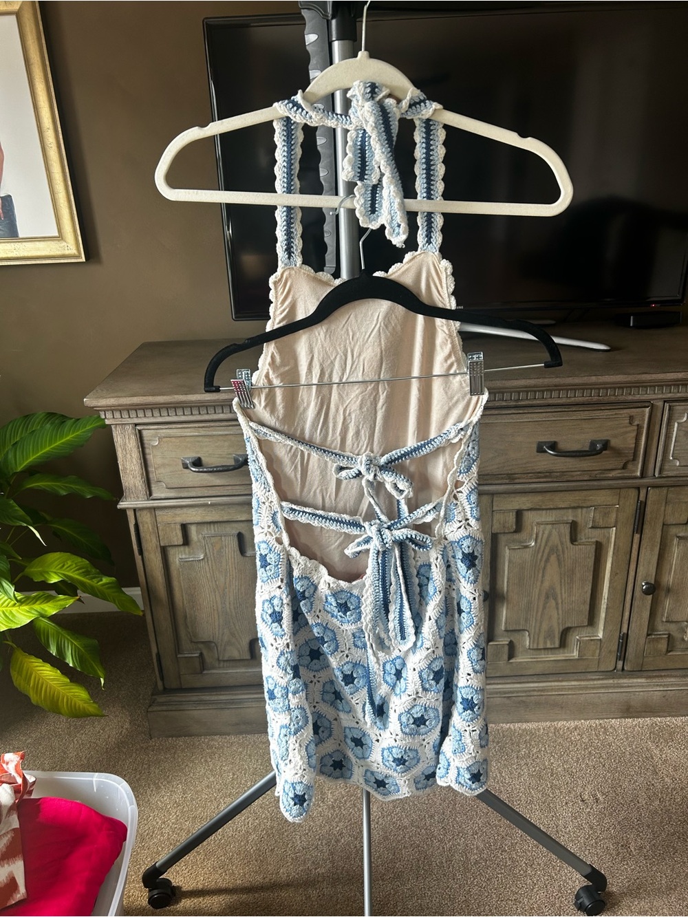 Show Me Your MuMu Blue and White Crochet Backless Dress - Picture 3 of 6